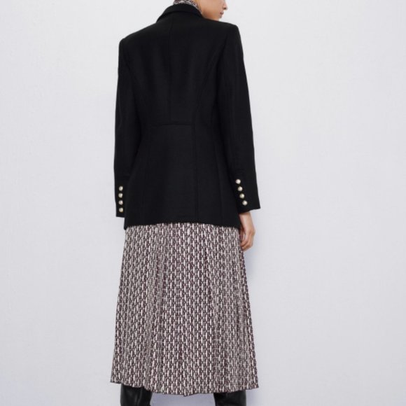 ZARA MANTECO WOOL BLACK AND GOLD BUTTON SHORT PEACOAT - Picture 9 of 11